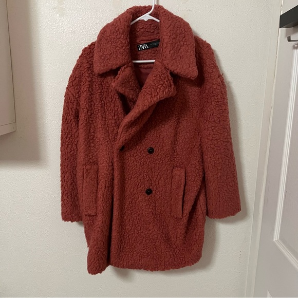 Zara Fleece Coat Marsala - Picture 8 of 9
